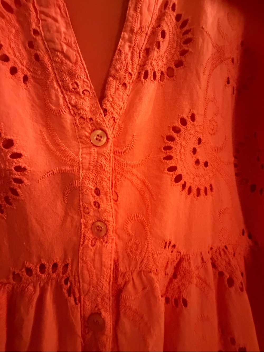 Orange Eyelet Tiered Midi Dress - Women - Picture 7 of 10